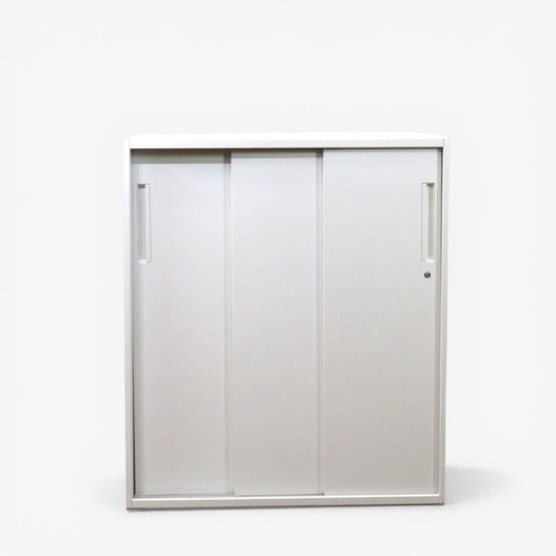 【中古】ウチダ 三枚引き違い書庫 ホワイト HSシリーズ 5-825-4102 N7 引戸 キャビネット収納家具 中古オフィス家具 AG20827