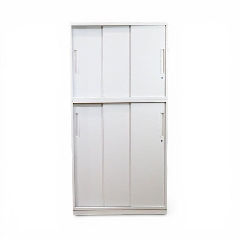 【中古】ウチダ 上下書庫セット（3枚引き違い書庫） HSシリーズ 5-825-4072 / 5-825-4102 ホワイト キャビネット 書類棚 中古オフィス家具 AG20836