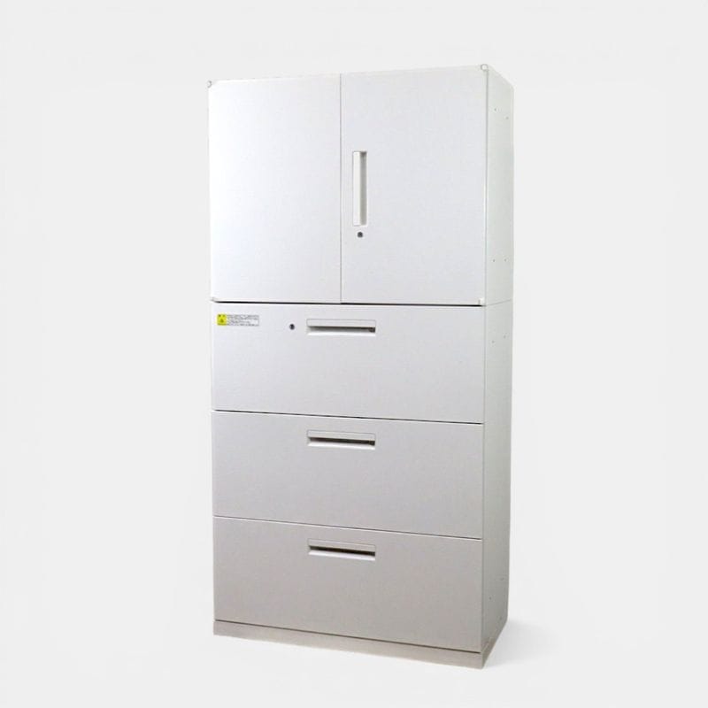 【中古】 ウチダ 上下書庫セット(両開き+3段ラテラル)  HSシリーズ 5-820-5002 N1 / 5-825-7052 N2 ホワイト キャビネット 書類棚 中古オフィス家具 AG20837