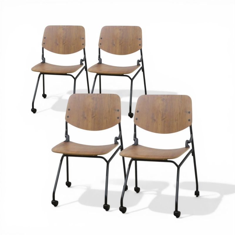 【中古/4脚セット】オカムラ ミーティングチェア ライブス 81S9FA 7125 ウッド ネスティングチェア 肘無し 会議椅子 キャスター 中古オフィス家具 AG21023-1