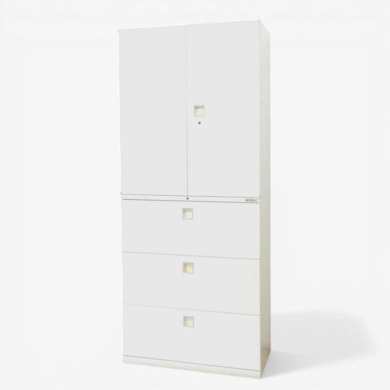【中古】オカムラ 上下書庫セット レクトライン  4B313Y ZA75/4BG3ZC ZA75 両開き/3段ラテラル ホワイト キャビネット 中古オフィス家具 KK21031 