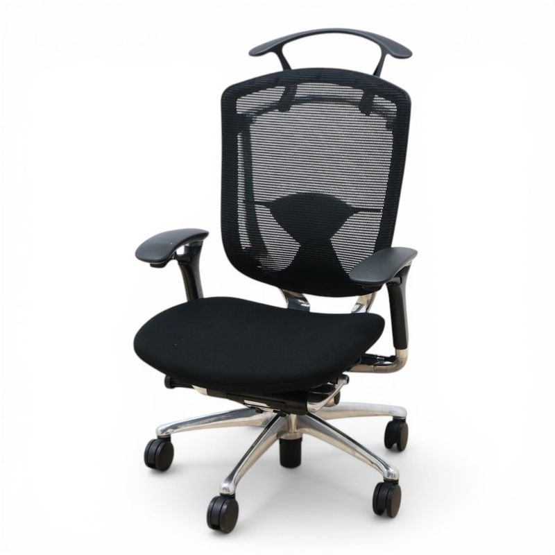 【中古/上下昇降不可】昇降不可 オカムラ 肘付きオフィスチェア コンテッサ CM42AB FBF1 ブラック ヘッドレスト ハイバック メッシュ 役員用オフィスチェア 中古オフィス家具 EG20596-1