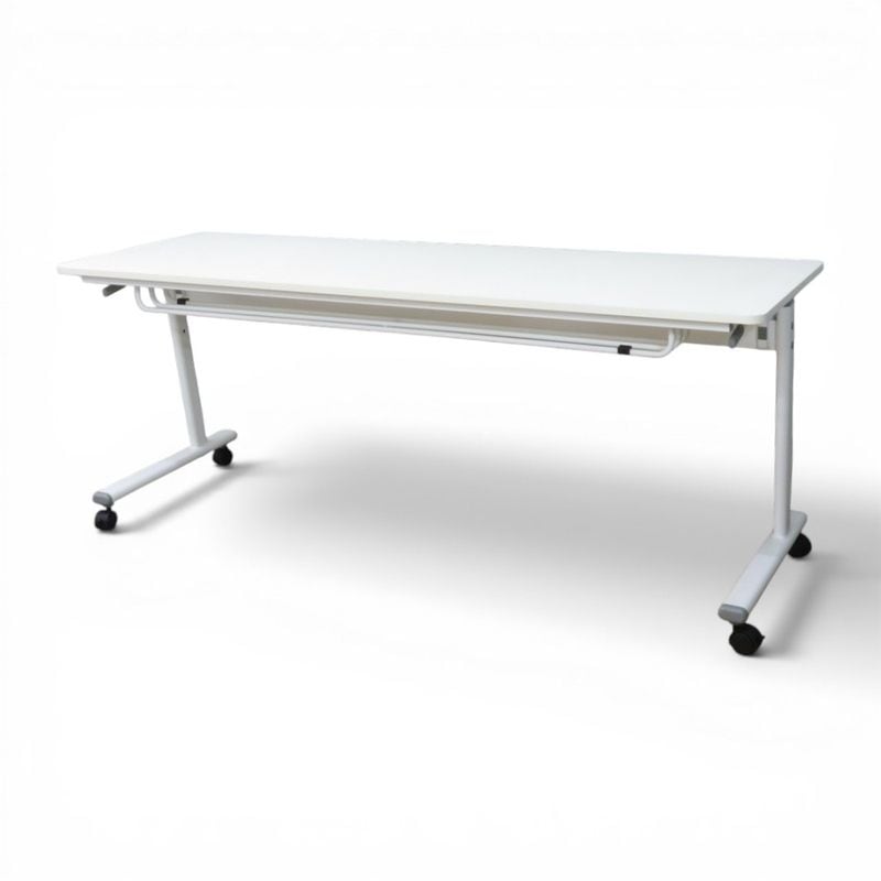 【中古】カグクロ スタックテーブル ホワイト Ｗ1800 Ｄ600 H700 サイドフォールド 網棚 長机 中古オフィス家具 YH21057