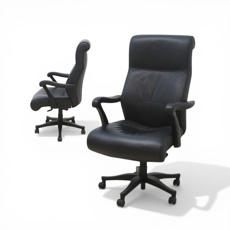 【中古/良品】キールハワー 高級エグゼクティブチェア ダンフォース ブラック カナダ ハイバック 固定肘 革張り ヘッドレスト 中古オフィス家具 KK21007