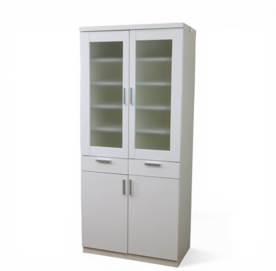 【中古】キッチンキャビネット ホワイト 幅800mm 奥行450 高さ1800mm ダイニングボード 食器棚 水屋 中古オフィス家具 AG21024 
