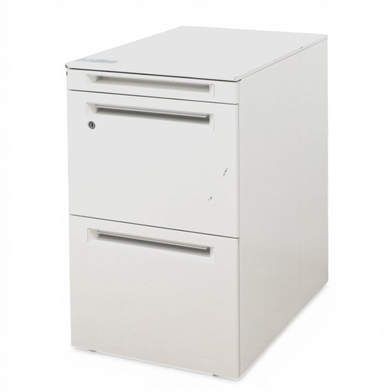 【中古/訳あり】オカムラ 3段ワゴン プロユニット DNC1CX-Z975 ホワイト ストッパー付きキャスター 鍵有り 中古オフィス家具 KK21047-1