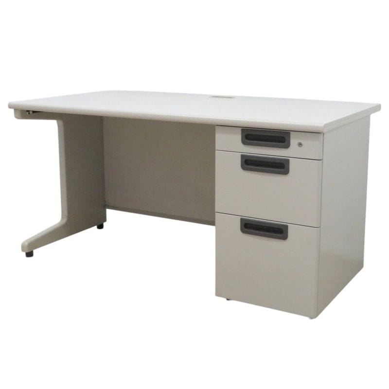 【中古】プラス 片袖デスク MC RY-T147 グレー W1400 配線口 L字脚 鍵有り 中古オフィス家具 KK19350