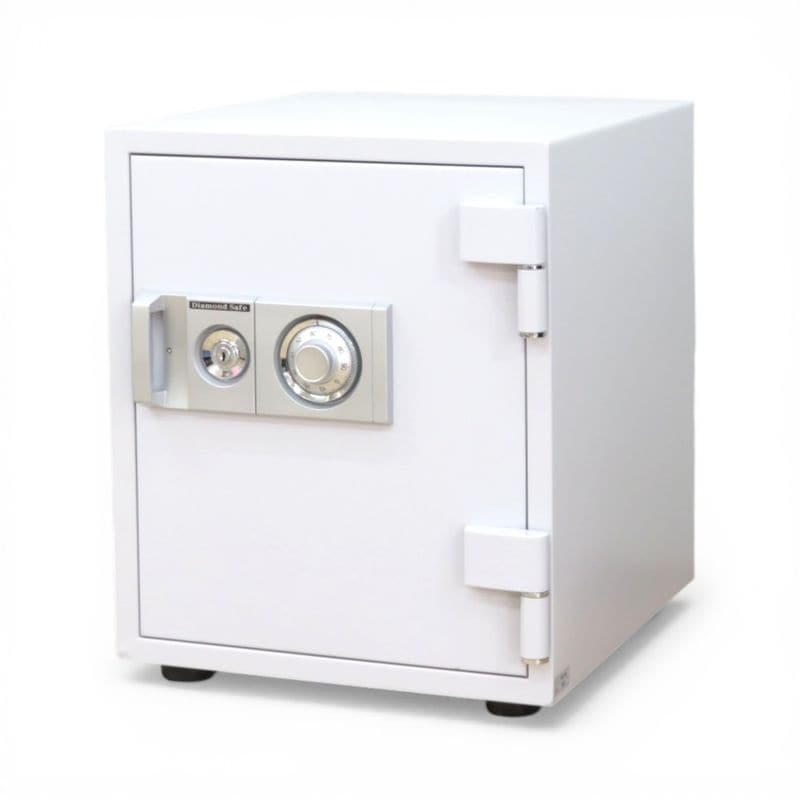 【中古】ダイヤセーフ 金庫 D52-DX ホワイト W435 D493 H529 耐火金庫 75㎏ 貴重品保管庫 セキュリティ 鍵有 ダイヤル錠 中古オフィス家具 YH20924