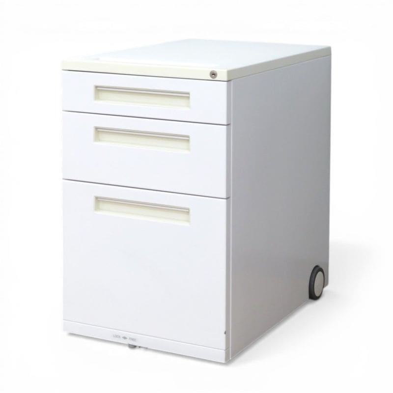 【中古】ウチダ 3段デスクワゴン FEED ホワイト インサイドワゴン 引き出し サイドキャビネット 仕切り板 中古オフィス家具 YH20956