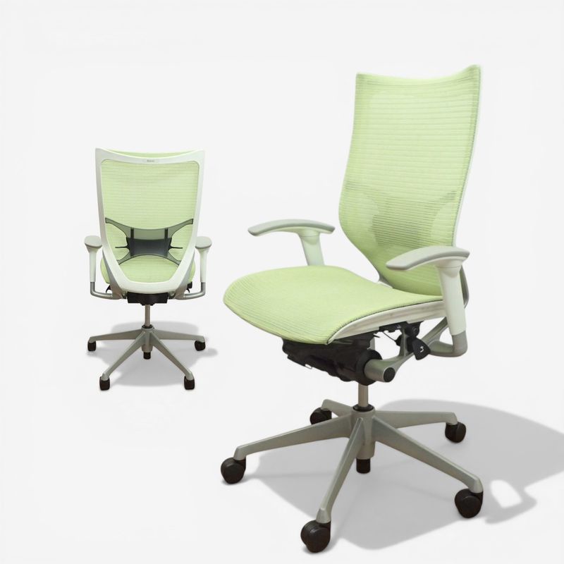 【中古】オカムラ オフィスチェア CP85CZ FEH6 メッシュ 肘付 ライトグリーン 肘付き メッシュ ハイバック 中古オフィス家具 EG21073
