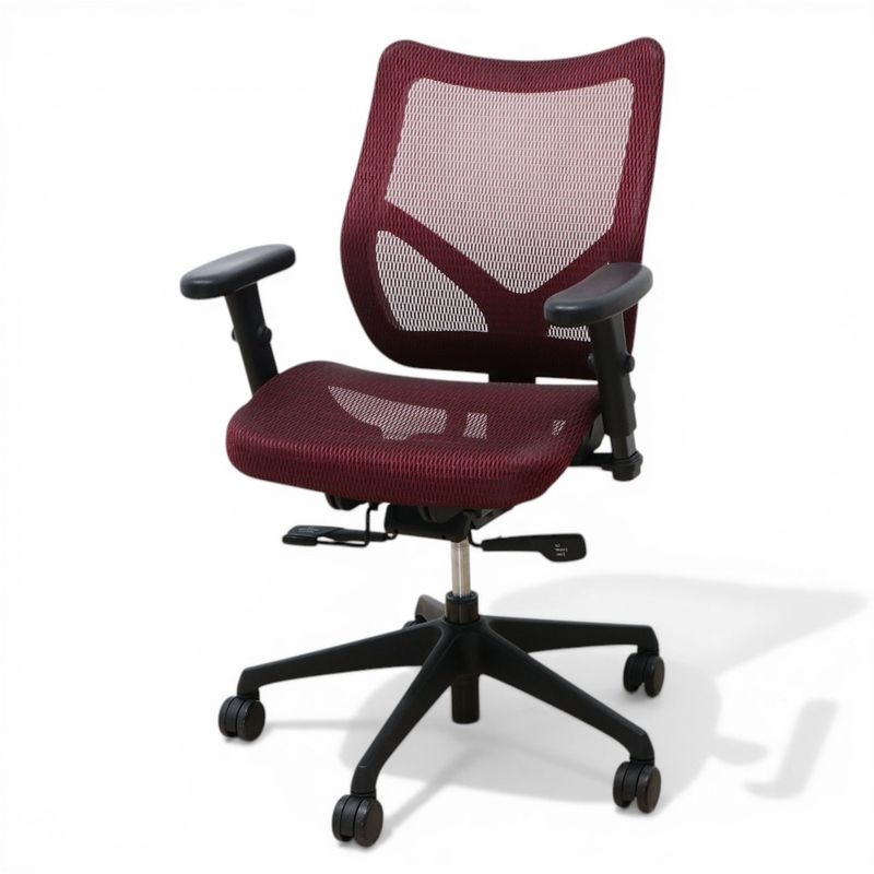 【中古】オフィスチェア ワインレッド リクライニングチェア 肘付き メッシュ 事務椅子 中古オフィス家具KK21206