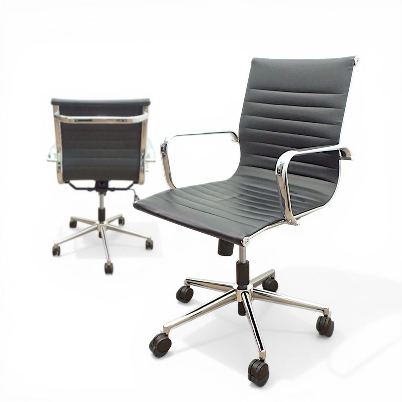 【中古】井上金庫 オフィスチェア BMS-29 ブラック 固定肘 レザー 会議椅子 中古オフィス家具 EG21091