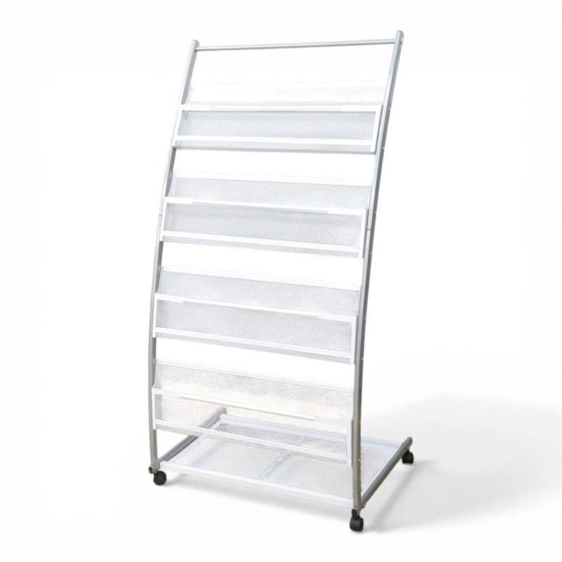 【中古】4段パンフレットラック ホワイト 幅600 奥行400 高さ1150mm マガジンラック 雑誌架 YH20977 中古オフィス家具