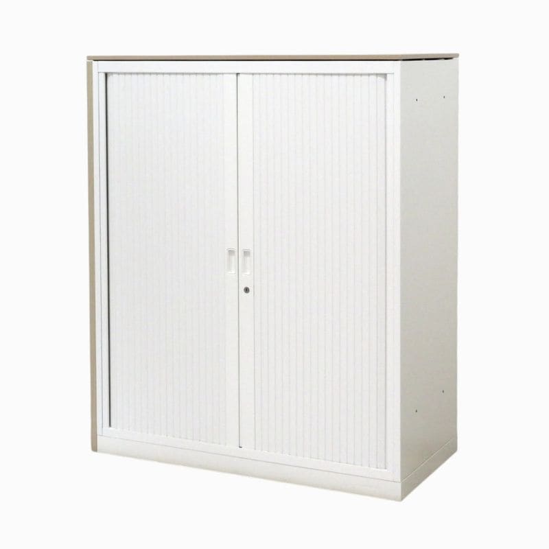 オカムラ  シャッター扉書庫 レクトライン 4B433Y ZA75 ホワイト 左側面化粧板付  天板 スライド式引き戸 KK21127 中古オフィス