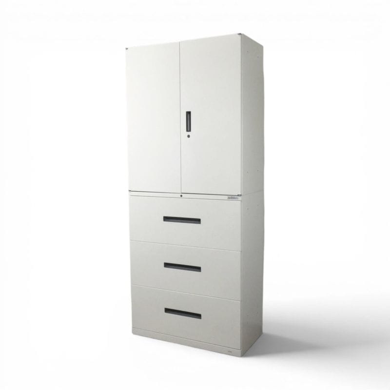 【中古】オカムラ 上下書庫セット(両開き+3段ラテラル) ヴィラージュ 8VU161 Z924/8VU11R ZC24 アイボリー キャビネット AG21187 中古オフィス家具