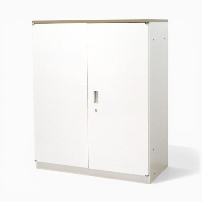 【中古】イトーキ 両開き書庫 シンライン HTM-109HSS-W9 鍵付き ホワイト W900 D450 H1120 観音開き ローキャビネット 収納家具 中古オフィス家具 KK21101