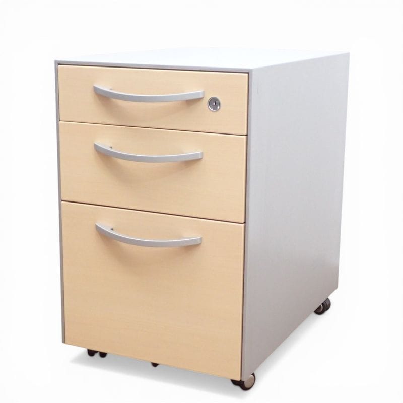 【中古/良品】PLUS デスクワゴン エセクフ XC-F046SC-W3 ナチュラル 3段 キャスター付き インサイドワゴン 中古オフィス家具 EG21072