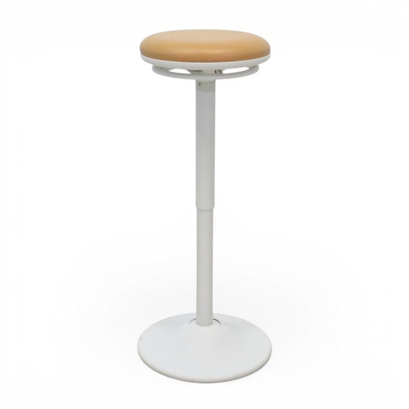 【中古】オカムラ ハイスツール ピルエット L122EZ オレンジ レザー ホワイトフレーム スイング脚 回転 昇降 カウンター 中古オフィス家具 EG21136