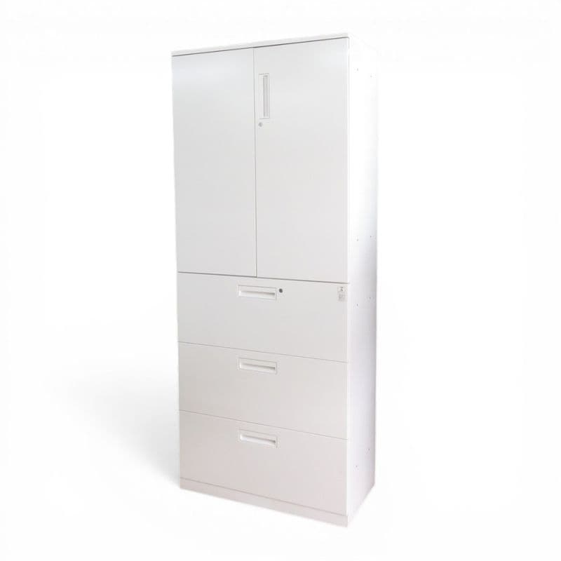 【中古/良品】コクヨ 上下書庫セット 両開き BWUH-SD59SAWN 3段ラテラル BWU-L3A59SAWNN ホワイト キャビネット YH21240 中古オフィス家具