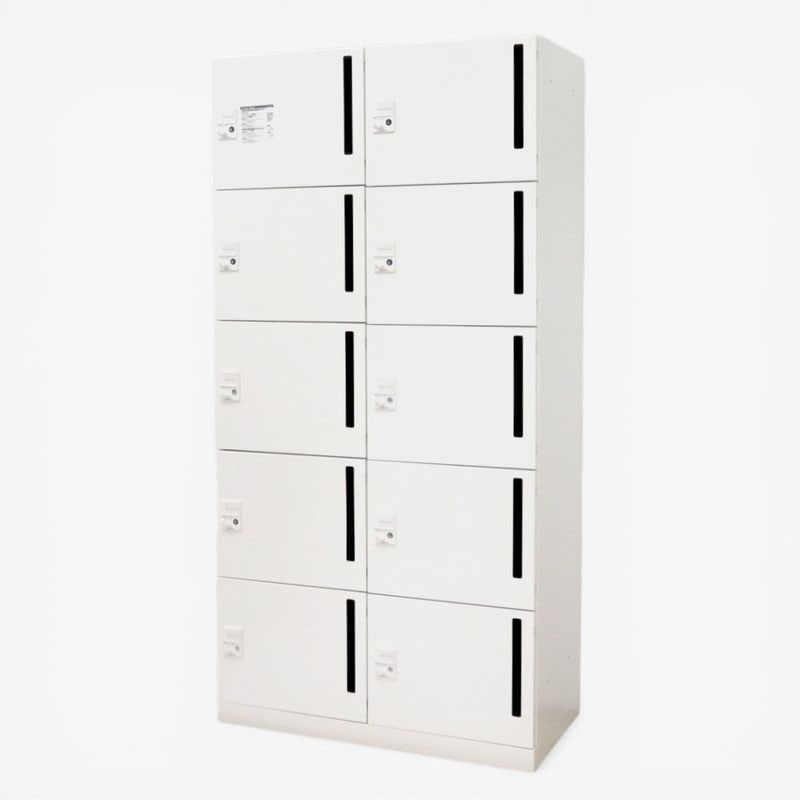 【中古/良品】オカムラ 10人用パーソナルロッカー ピクスライン 4Z31NR ZA75 ホワイト 21年製 多人数ロッカー 貴重品ロッカー メールポスト付き ダイヤル式 中古オフィス家具 KK21125 