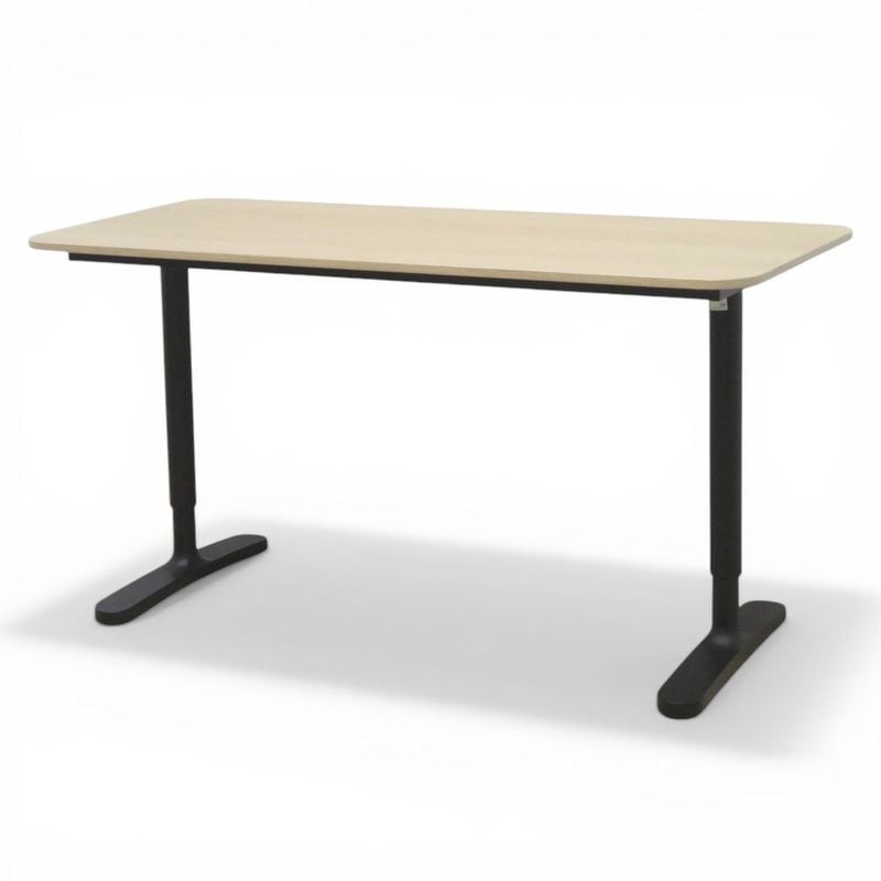 【中古】イケア オフィスデスク BEKANTW1400 D600 H730 403.662.95 ナチュラル ブラックフレーム 平机 ワークテーブル  中古オフィス家具 KK21157