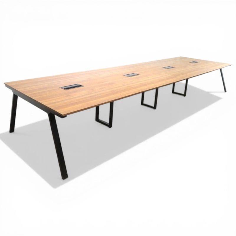 【中古】フリーアドレスデスク W4800D 1400 ブラウン 木目 両面連結システムデスク 大型ミーティングテーブル 対面平デスク 中古オフィス家具 AG19644