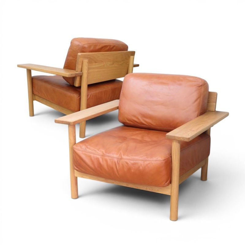 【中古/良品】IDEE/イデー DIMANCHE SOFA 1人用ソファマリナ・ボーティエ 無垢材 レザー調 木目・ブラウン 中古オフィス家具 YH21320