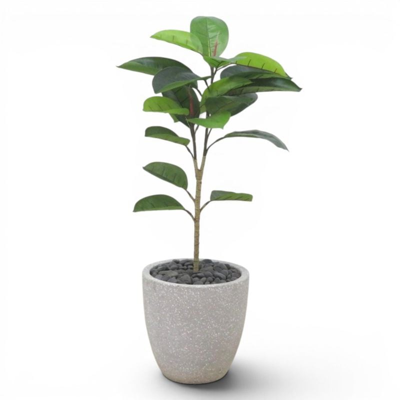 【中古/良品】フェイクグリーン ゴムの木 高さ1000ｍｍ 直径440ｍｍ 人工観葉植物 陶器鉢植え グレー インテリア雑貨 中古オフィス家具 KK21307