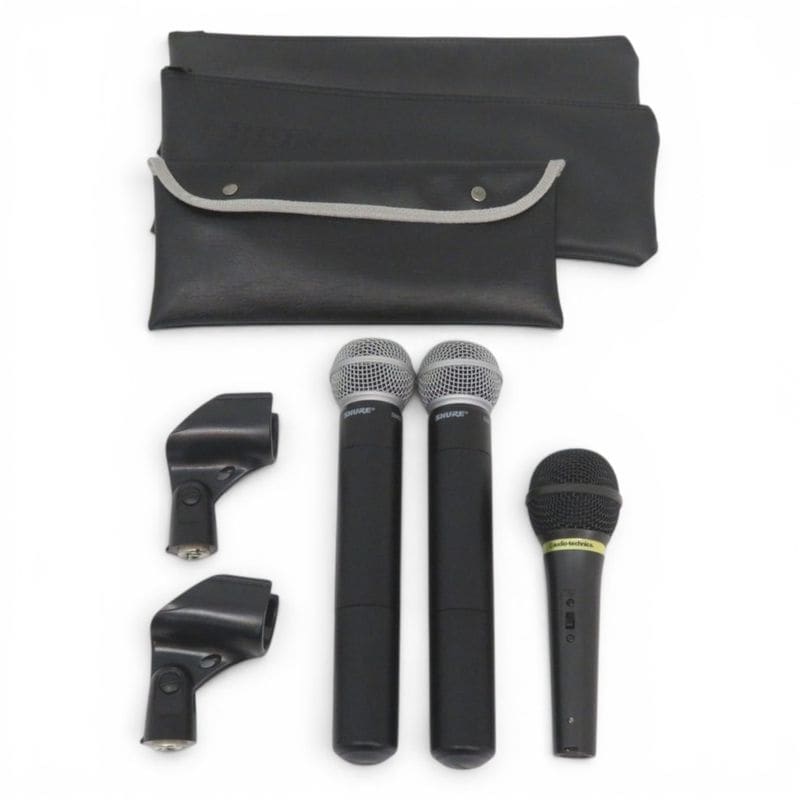 【中古】マイク3本セット SHURE SM58 audio technica AT-VD63 ブラック マイク マイクロフォン OA機器 中古オフィス家具 KK19732-1 