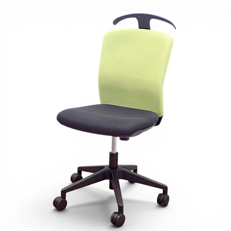 【中古】アイリスチトセ オフィスチェア CKR-46MO-F ライトグリーン/ブラック 肘無し ハンガー付き 事務椅子 中古オフィス家具 EG21479-1