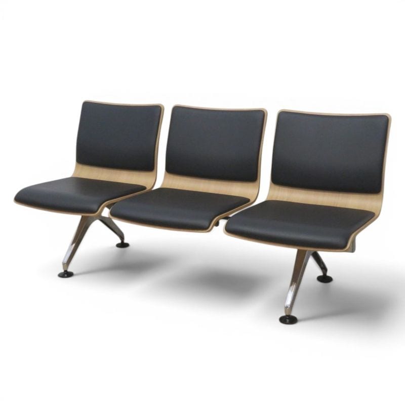 【中古】コクヨ 3人用ベンチ CNF-120V 2022年製 ブラック 椅子 長イス 待合室 3名 ロビーチェア 一体型 合皮 中古オフィス家具 KK21662 