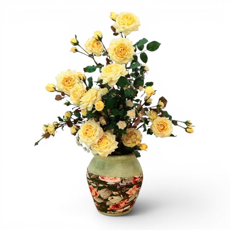 【中古】エミリオ・ロバ アーティフィシャルフラワー 薔薇 プリマローズ H1000mm 造花 イエロー パリ 中古インテリア小物 KK21686