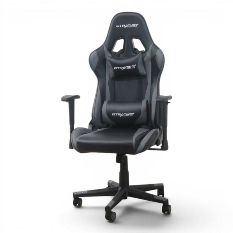 【中古】GTレーシング ゲーミングチェア ブラック/グレー  肘付き ハイバック リクライニング 中古オフィス家具 AG21639