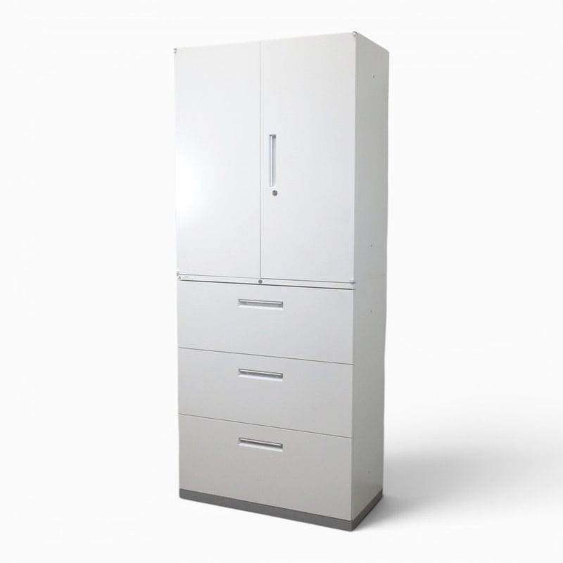 【中古】ウチダ 上下書庫セット(両開き＋3段ラテラル)  5-820-5212/5-821-7362 ホワイト キャビネット 収納庫 書類棚 中古オフィス家具 AG21705-1