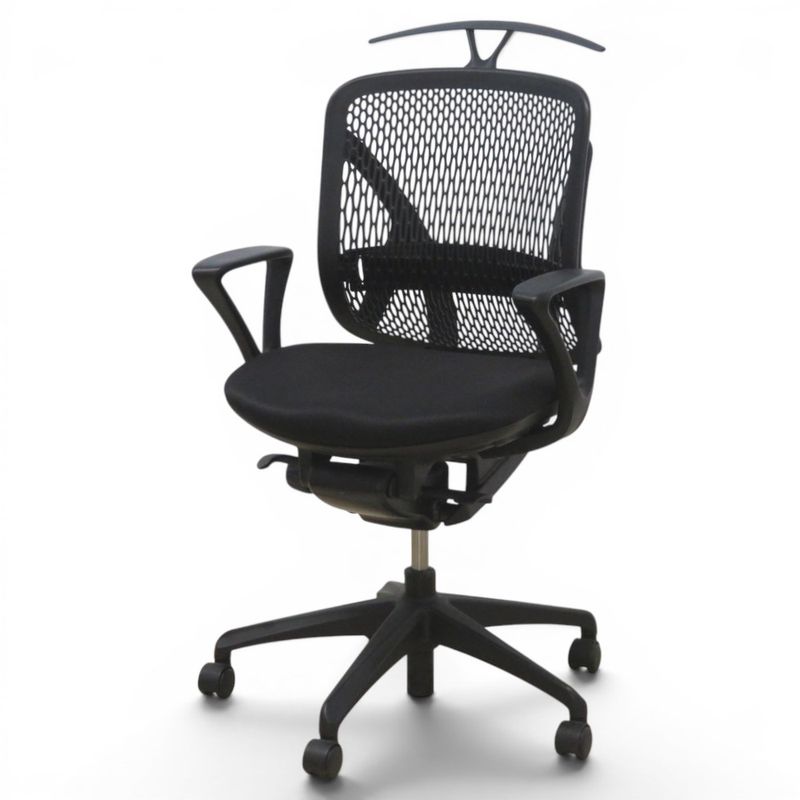 【中古】イナバ 肘付きオフィスチェア イエラ T151015 ブラック 事務椅子 肘付き パソコンチェア リクライニング ループ肘 メッシュ 中古オフィス家具 KK21709 