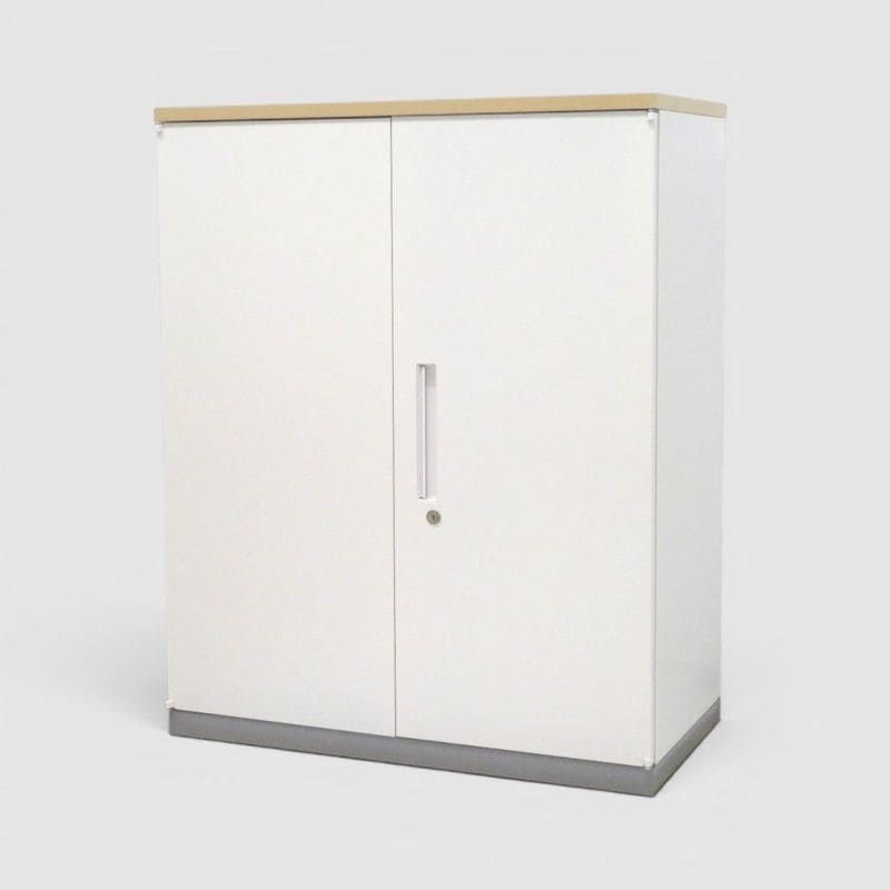 【中古】イナバ 両開き書庫 481332 2019年製 ホワイト W900×D460×H1125 観音開き書庫 キャビネット 収納庫 書類棚 鍵無し 棚板 中古オフィス家具 KK21746
