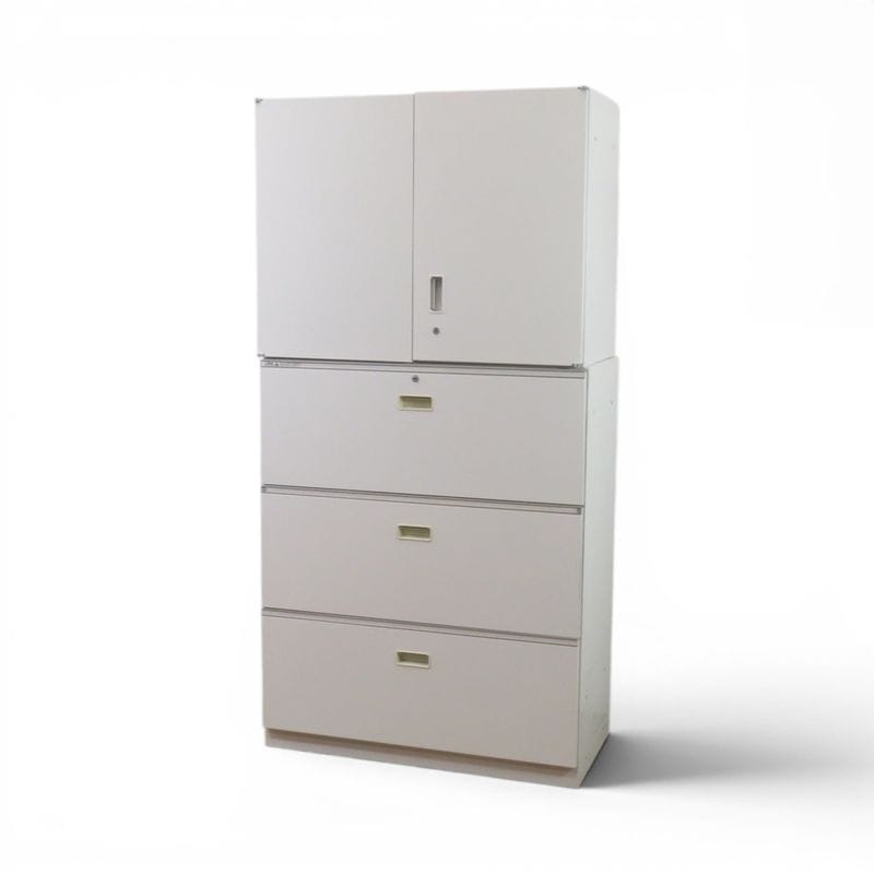 【中古】イトーキ 上下書庫セット(両開き＋3段ラテラル) HTM-069HVS-W9/HTM-109AAS-W9 ホワイト キャビネット 書類棚 中古オフィス家具 AG21764