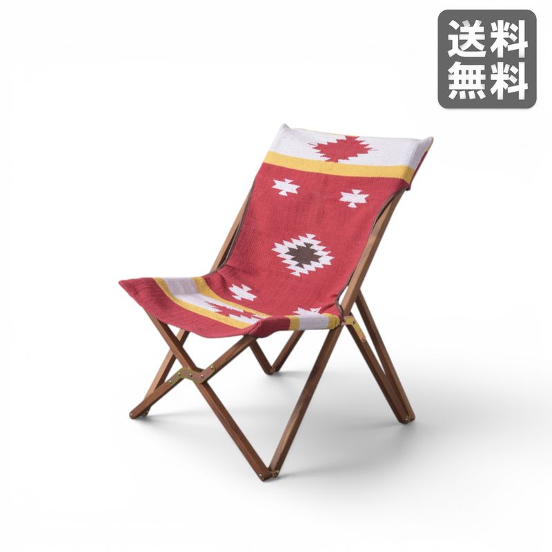 【新品】フォールディングチェア ネイティブ柄 レッド 折りたたみチェア 木製 アウトドア BR002-000936｜オフィス家具のビックリユース
