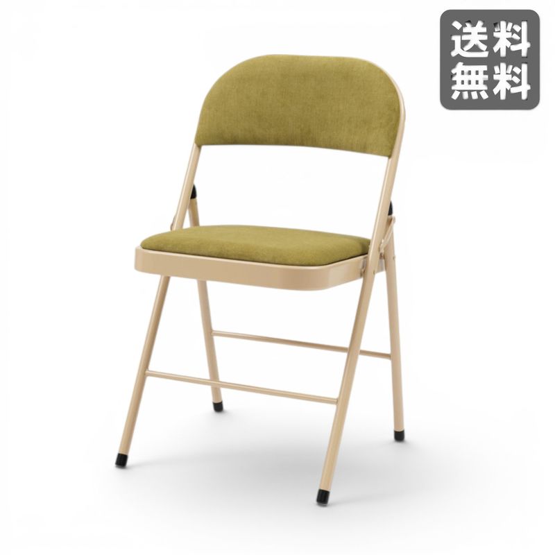 【新品】折りたたみ椅子 グリーン ベロア調 ファブリック おしゃれ くすみカラー BR002-000981｜オフィス家具のビックリユース