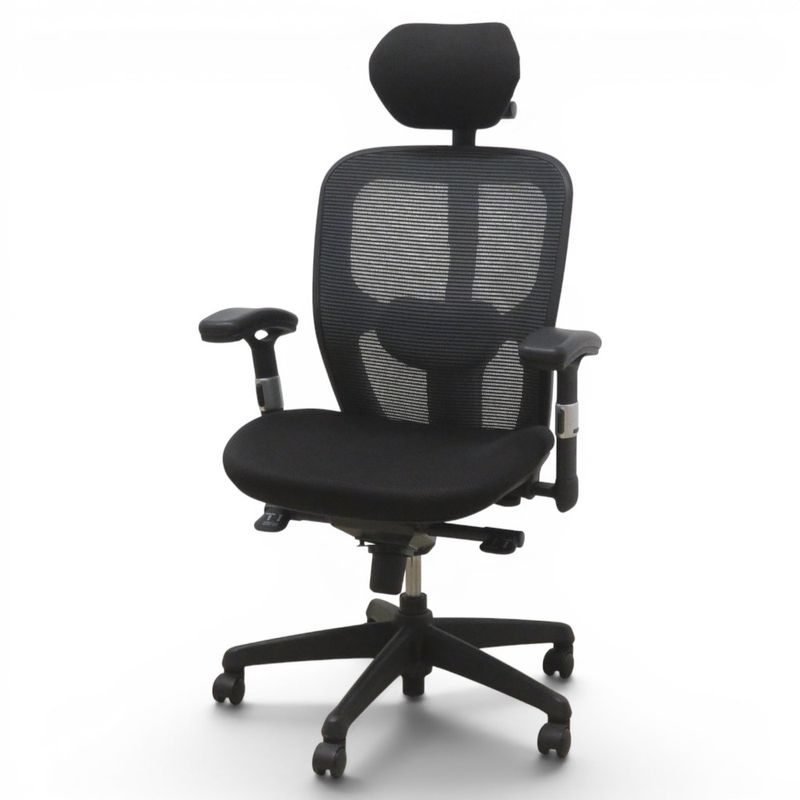 【中古】肘付きオフィスチェア ブラック 事務椅子 肘付き パソコンチェア ワーク ハイバック 在宅 リビング メッシュ 中古オフィス家具 KK21969 