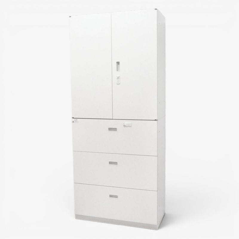 【中古】イトーキ 上下書庫（両開き+3段ラテラル）シンライン HTM-109HSL-W9/HTM-109AAL1-W9 ダイヤル錠 ホワイト 高さ2140mm キャビネット 収納庫 書類棚 中古オフィス家具 KK22121 