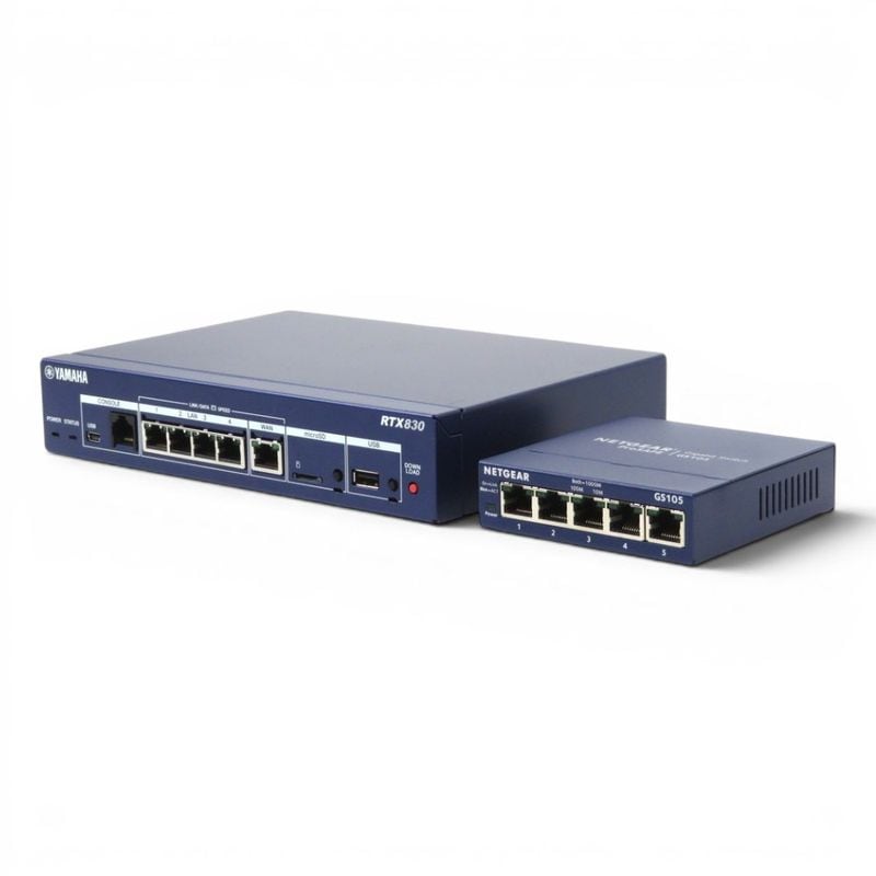 【中古】YAMAHA RTX830 VPNルーター NETGEAR GS105 ギガビット5ポート スイッチングハブ LAN構築 ブルー 中古オフィス家電 YH22008