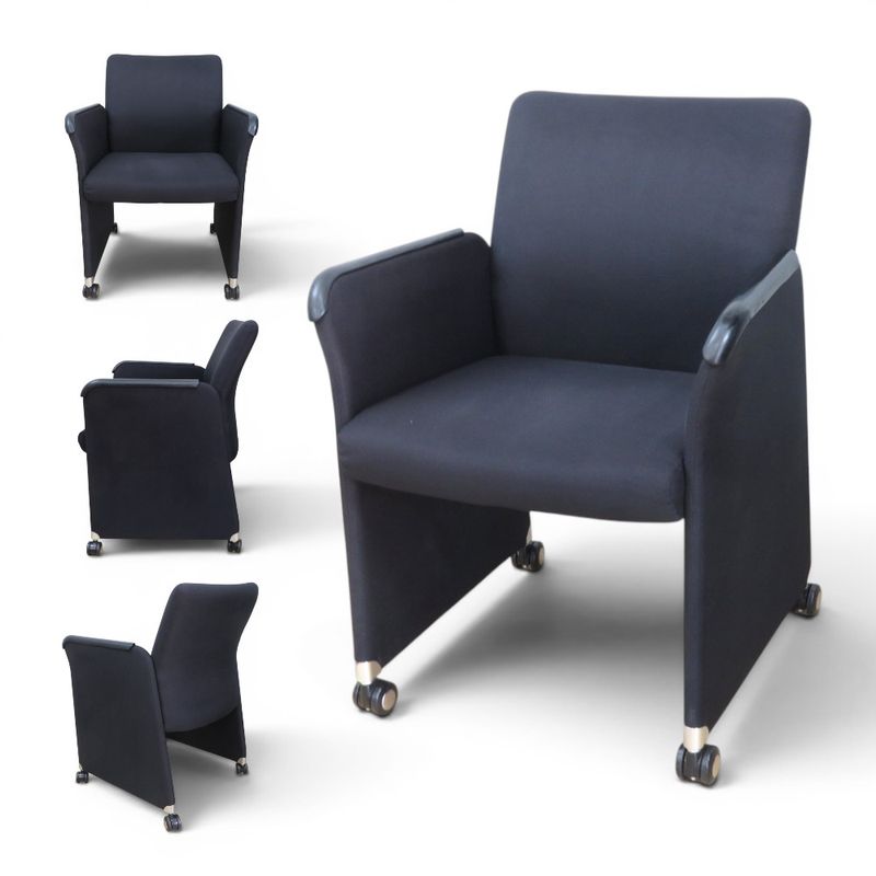 【中古/セット】オカムラ 1Pソファ 8346X ブラック ファブリック 会議椅子 キャスター 中古オフィス家具 YH22110-1