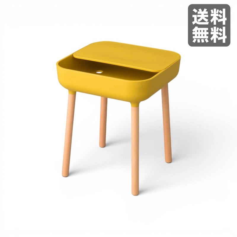 【新品】サイドテーブル イエロー 天板取り外し可 配線穴付き　BR002-001568　｜オフィス家具のビックリユース