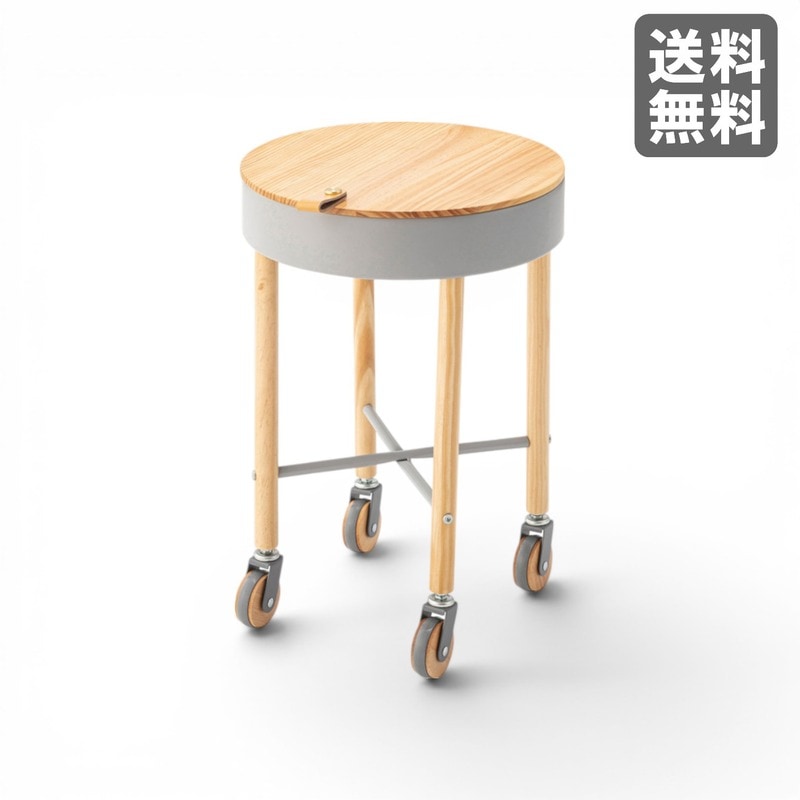 【新品】サイドテーブル ライトグレー 木製 丸テーブル キャスター付 BR002-001570　｜オフィス家具のビックリユース