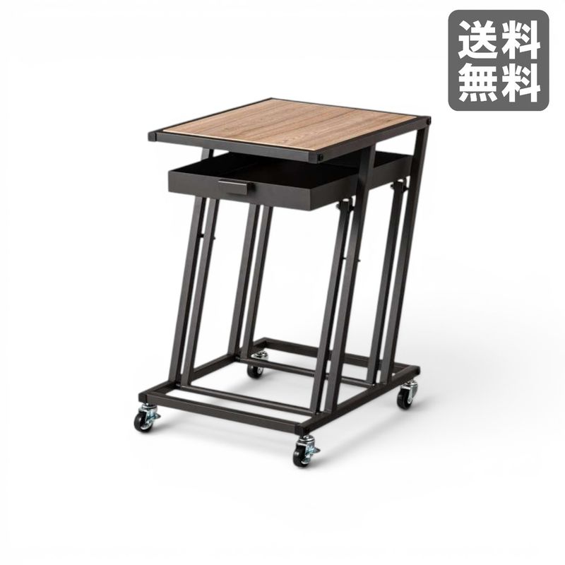 【新品】サイドテーブル ダークグレー キャスター スライド引き出し　BR002-001577　｜オフィス家具のビックリユース