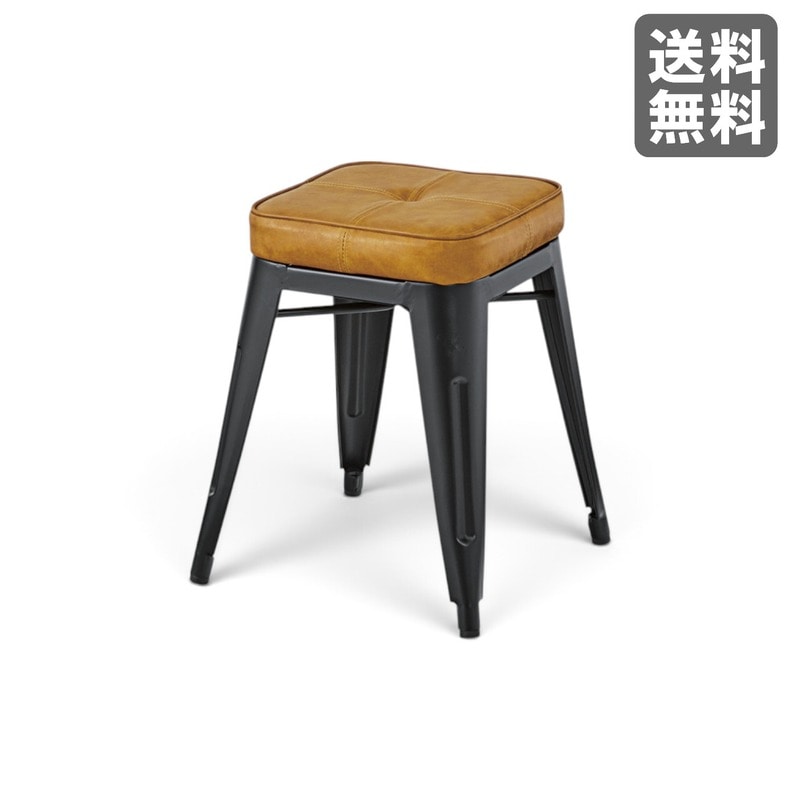 【新品】ソフトレザースツール キャメル スタッキングチェア 座高48cm　BR002-001203　｜オフィス家具のビックリユース