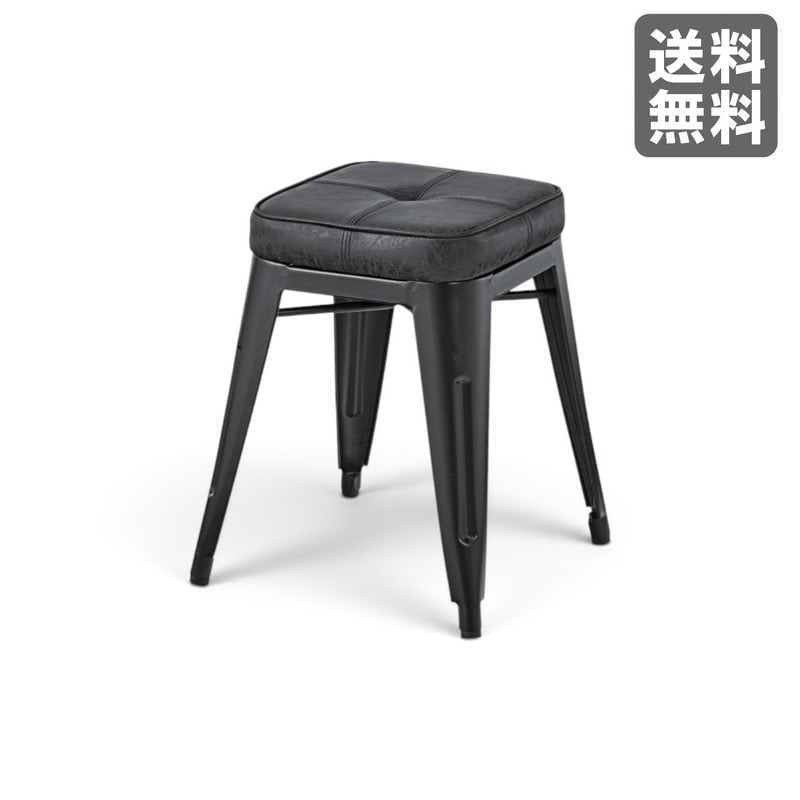 【新品】ソフトレザースツール ブラック スタッキングチェア 座高48cm　BR002-001201　｜オフィス家具のビックリユース