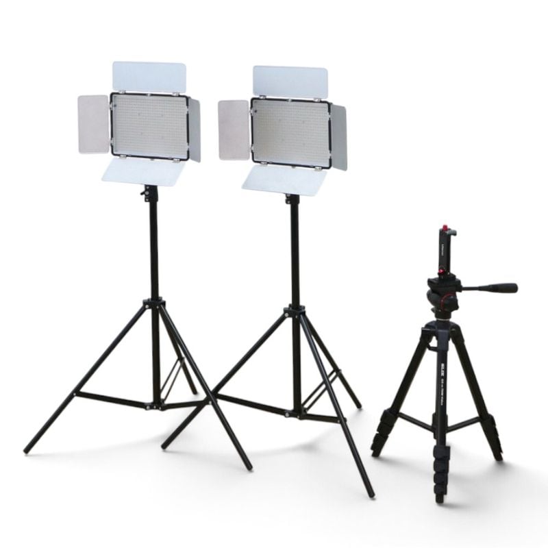 【中古】撮影器具 SAMTIAN TL-600AS LEDライト2灯・SLIK GX-m 7500 VIDEO三脚・Ulanziスマホホルダーのセット ブラック 中古オフィス家電 KK22322