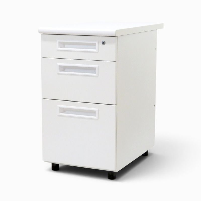 【中古】井上金庫 3段ワゴン ホワイト 鍵付 オフィスワゴン サイドワゴン デスクワゴン A4対応 中古オフィス家具 KK22450